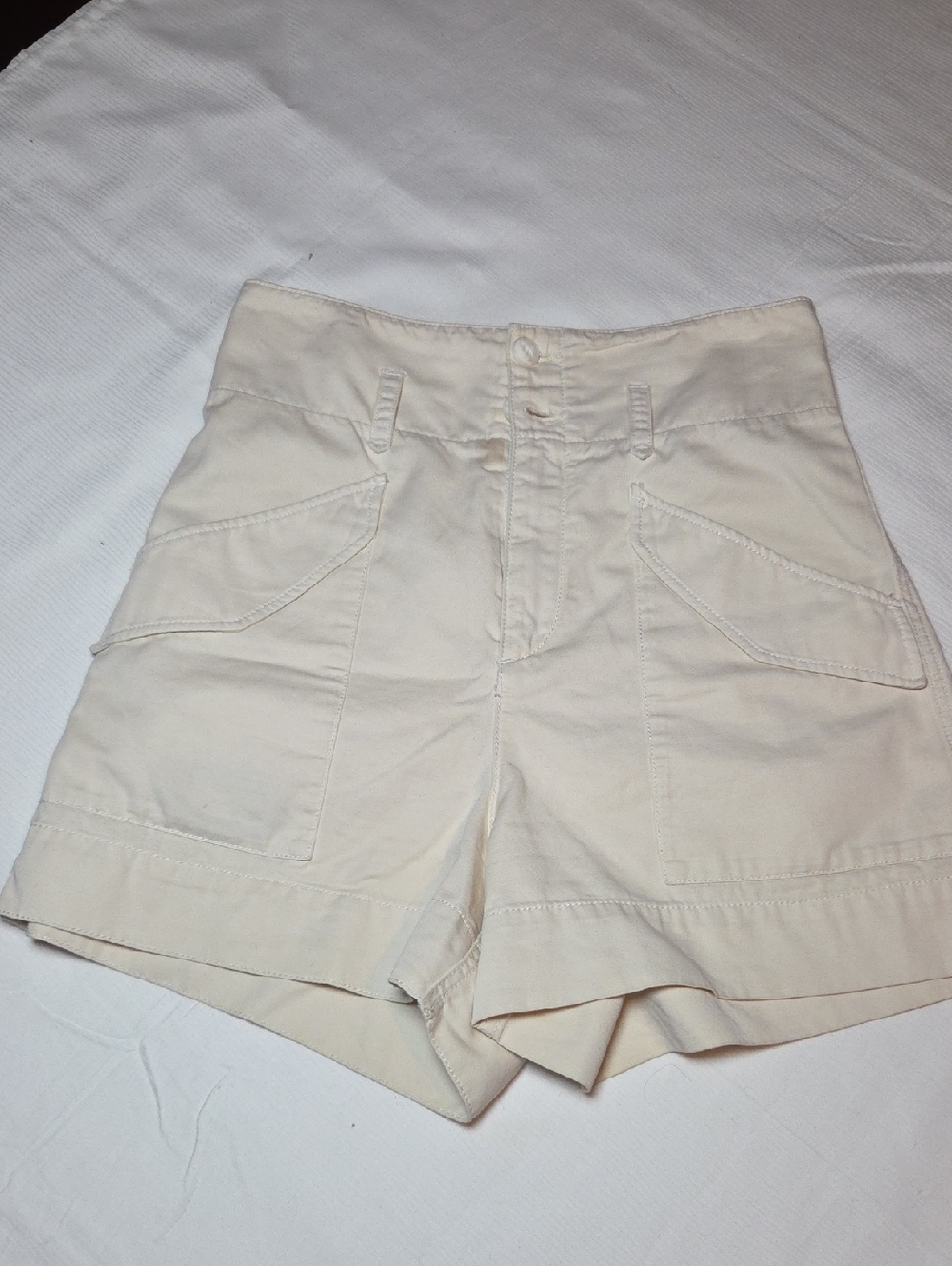 rag & bone High-Waist Cream Utility Shorts,sz 24.
